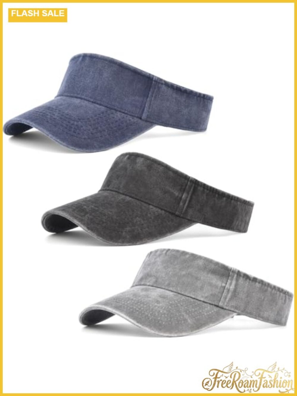 3 Pack Sun Visor Hat Sport Vintage Washed Adjustable Cotton Empty Top Golf